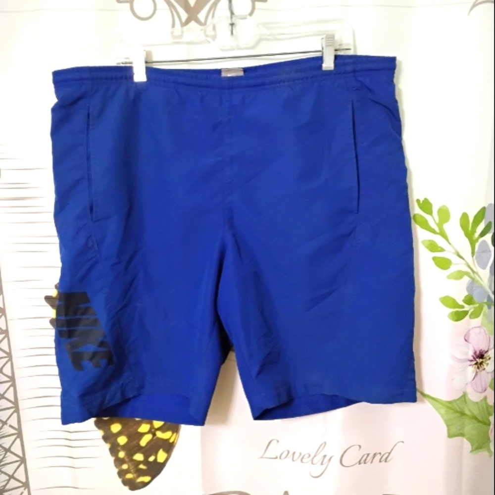 NIKE Mens Mesh Lined Shorts Elastic Drawstring Waist Slash Pockets Blue Size L